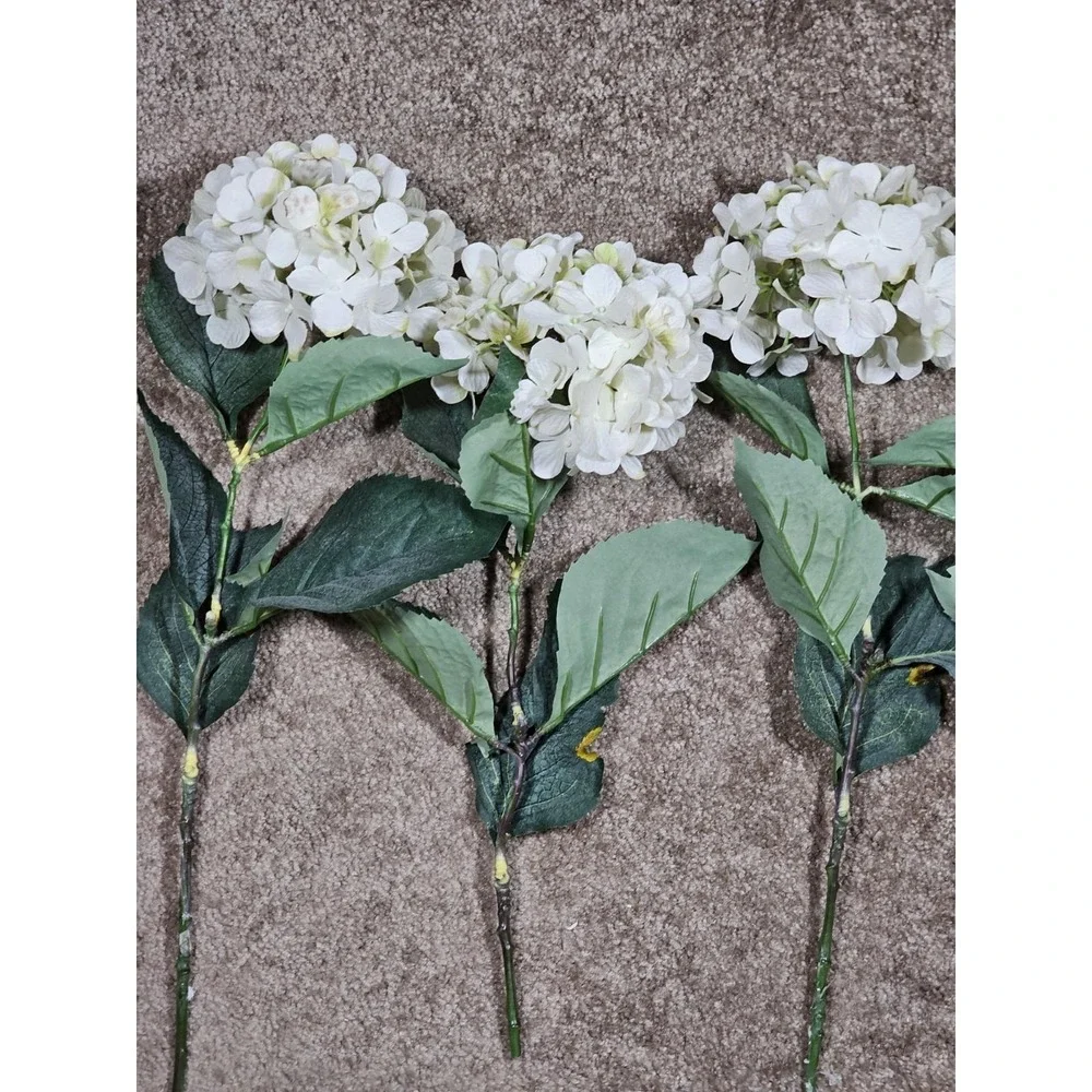 Vintage Artificial Hydrangea Flowers Set of 4 White Floral Stems